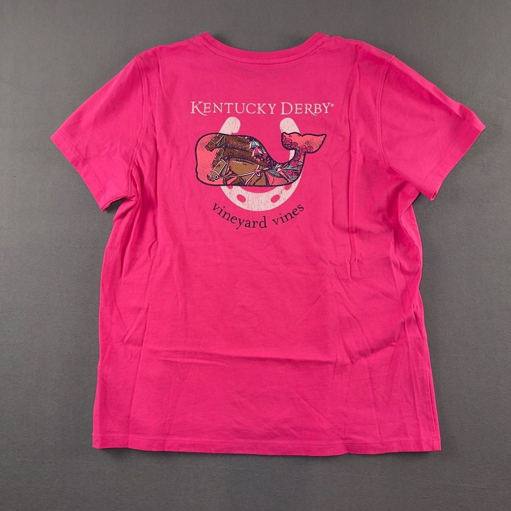 Vineyard Vines 148th Kentucky Derby Pink Whale Pocket T-Shirt Womens Large